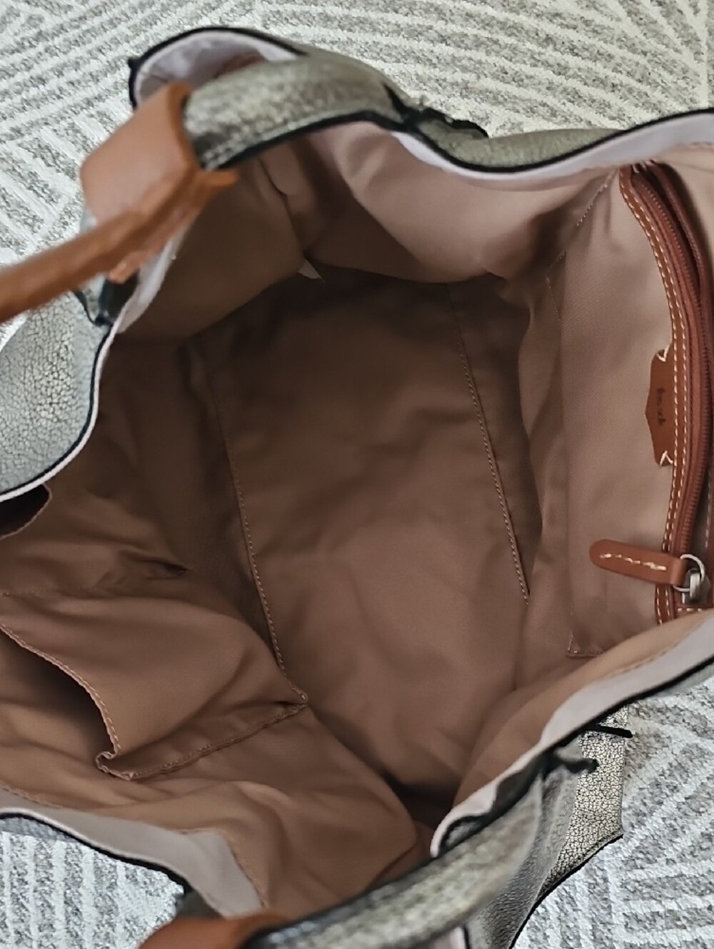 The Sak Metallic Silver Tote Bag with Brown Handle - Picture 3 of 4